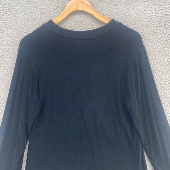 Chicos Top Womens 1 US Medium Black Travelers Knit Long Sleeves Ruched Button - Picture 4 of 10